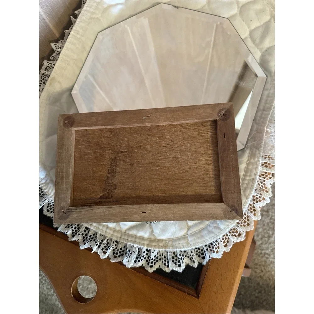 Vintage Carved Wooden Jewelry Box Orange Felt Lined Hinged Lid Box Square Design